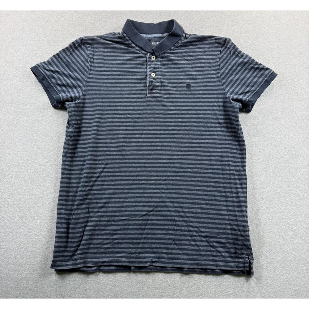 Timberland Polo Shirt Mens 2XL Gray Stripe Slim Fit Tagless Logo Cotton